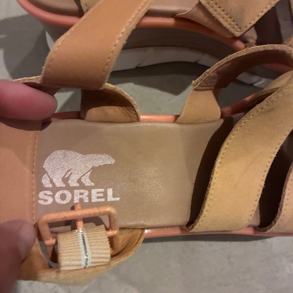 Sorel Cameron Flatform Sandals Tan Coral Suede Wedge Womens 8 - Picture 4 of 8